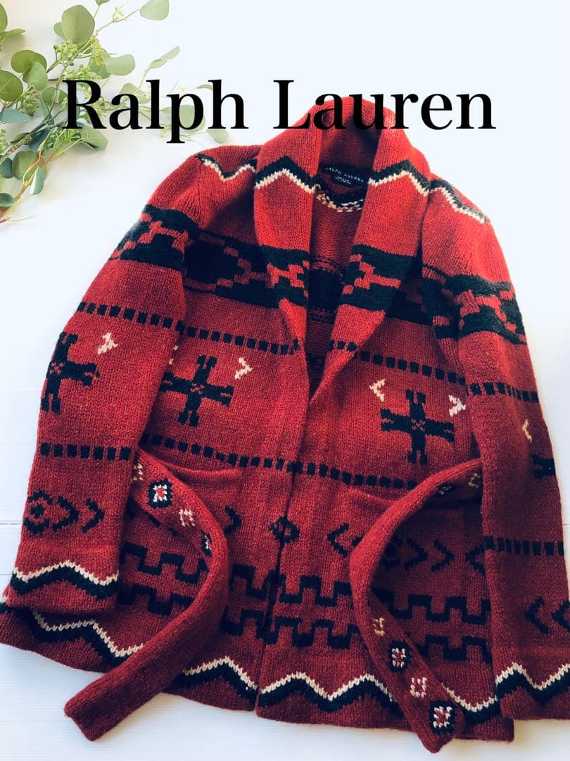 90年代ラルフローレンRalph Lauren ハンドニットショールカラー男女