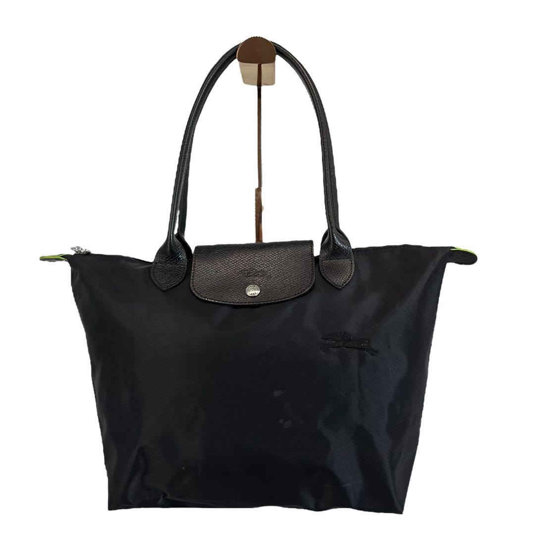 longchamp プリアージュ　黄緑　トートバッグ　黒　折りたたみ可　通勤