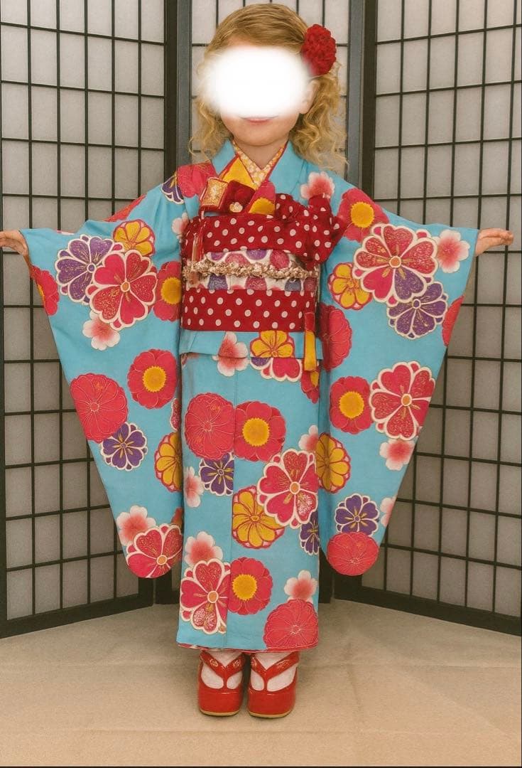 七五三　着物セット　7歳　ブランド花わらべ　水色　ピンク色　美品