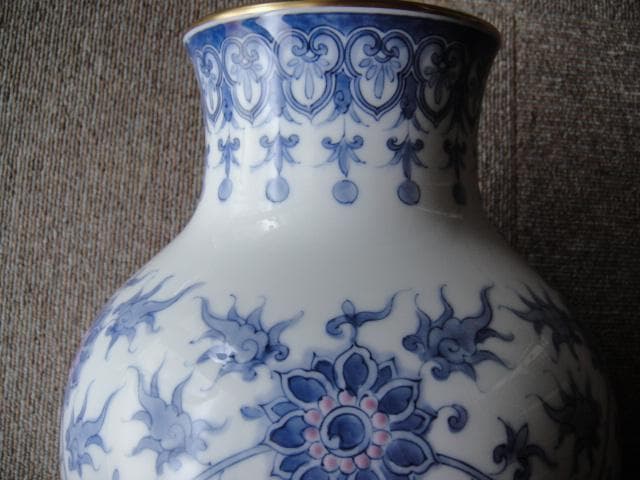 再値下‼️御用達　大倉陶園　日本製　 呉須唐草 36cm花瓶 専用箱付　美品