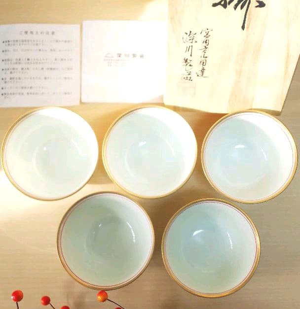 深川製磁 六歌仙 湯呑揃 桐型仙茶揃 宮内庁御用達 5客揃え 廃盤品 希少