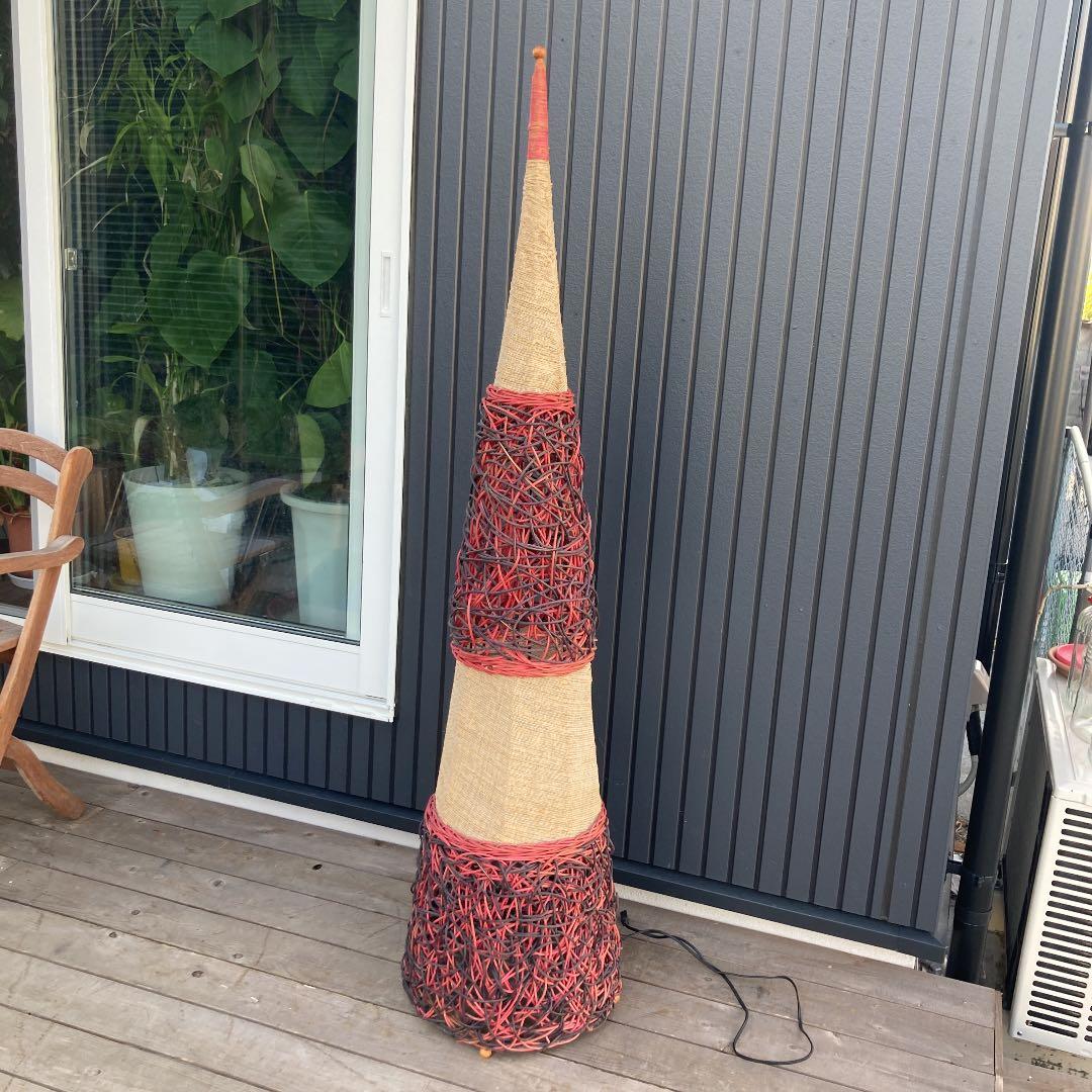 昭和レトロ エスニック ツル編み 円柱型フロアライト とんがりランプ 間接照明