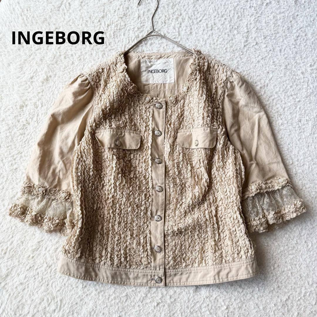 インゲボルグ ピコフリル ブラウス シルク混 レース パール ゴージャス 洗える