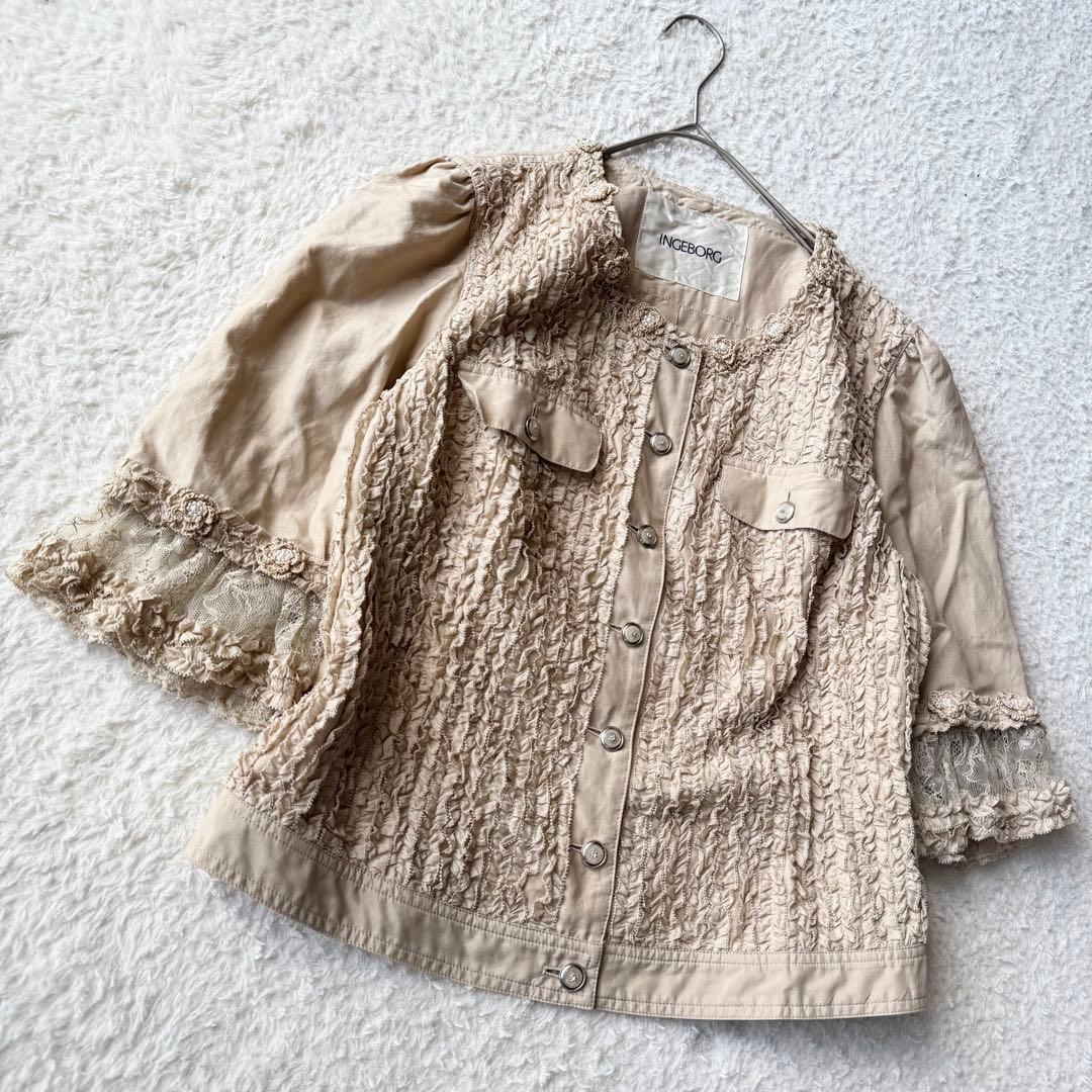 インゲボルグ ピコフリル ブラウス シルク混 レース パール ゴージャス 洗える