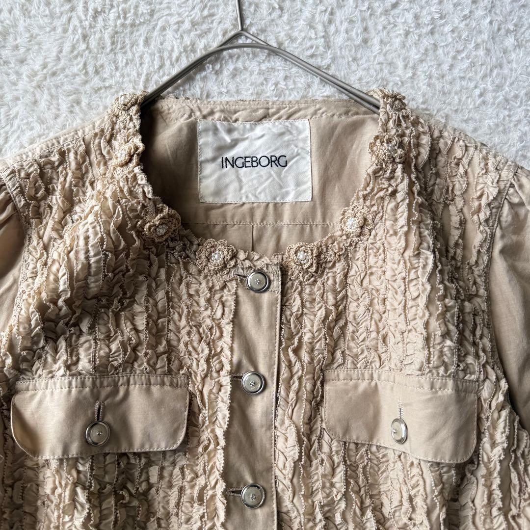 インゲボルグ ピコフリル ブラウス シルク混 レース パール ゴージャス 洗える