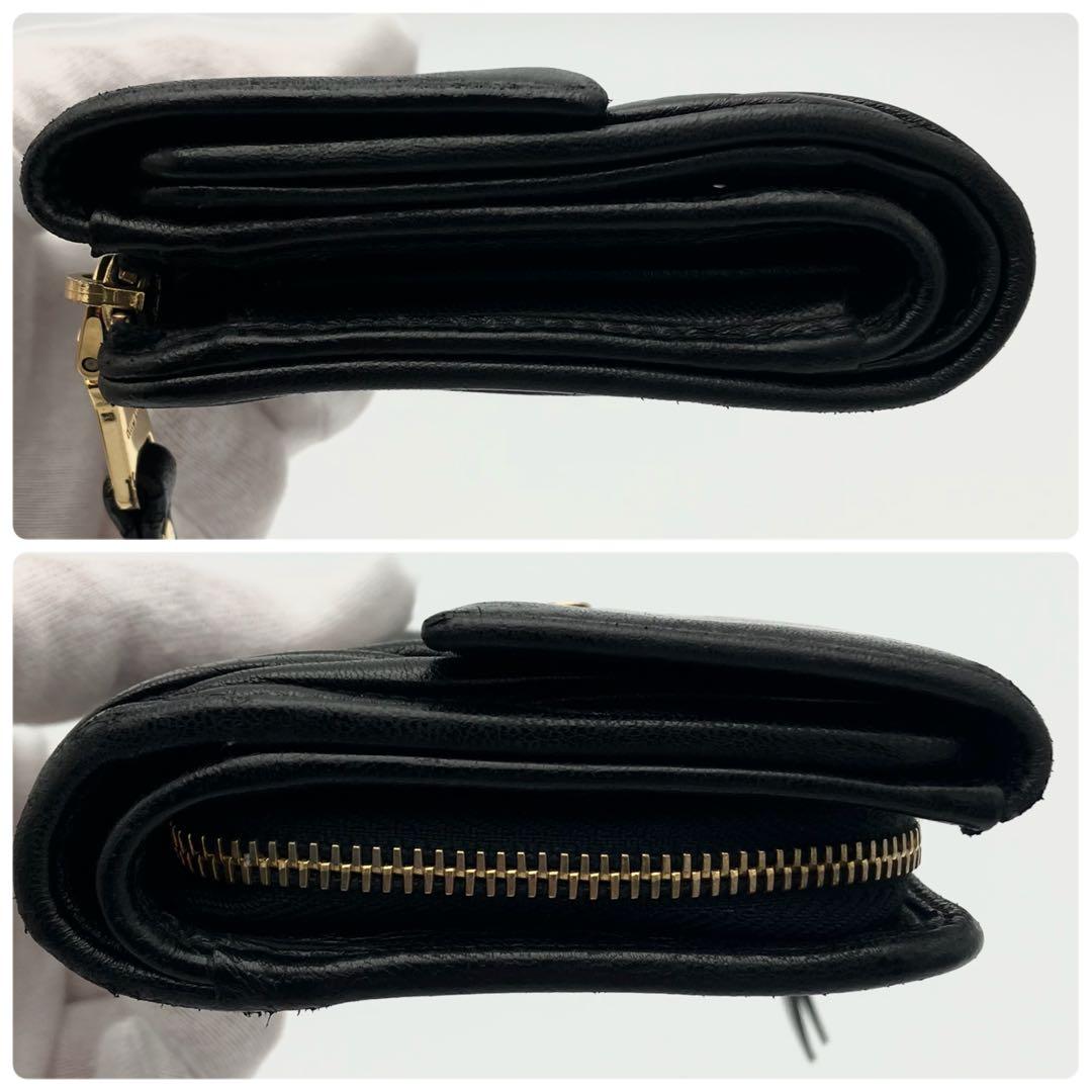 ミュウミュウ 三つ折り財布 マテラッセ L字ジップ ロゴ金具 レザー ブラック