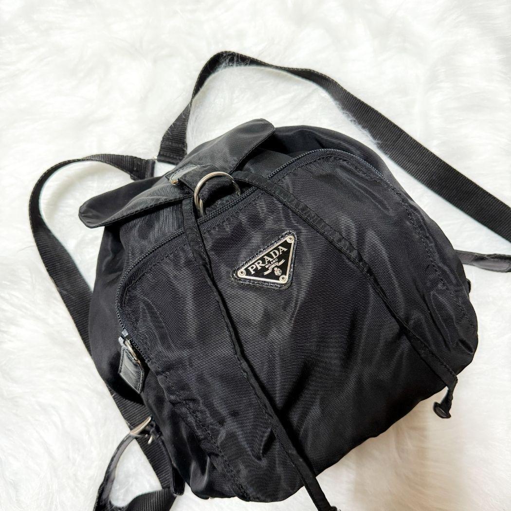 【良品】PRADA プラダ テスートナイロン 巾着型 三角ロゴ ミニリュック