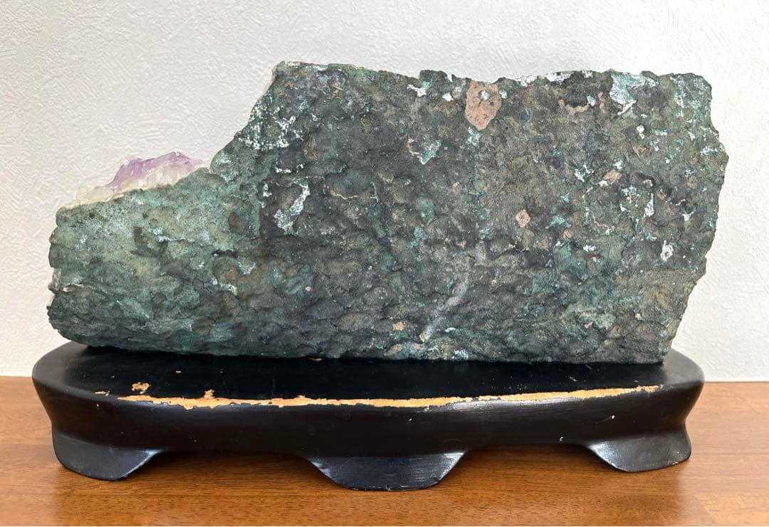 SALE✩.*˚天然石 水晶 アメジスト クラスター 原石 3.5kg 台座付き