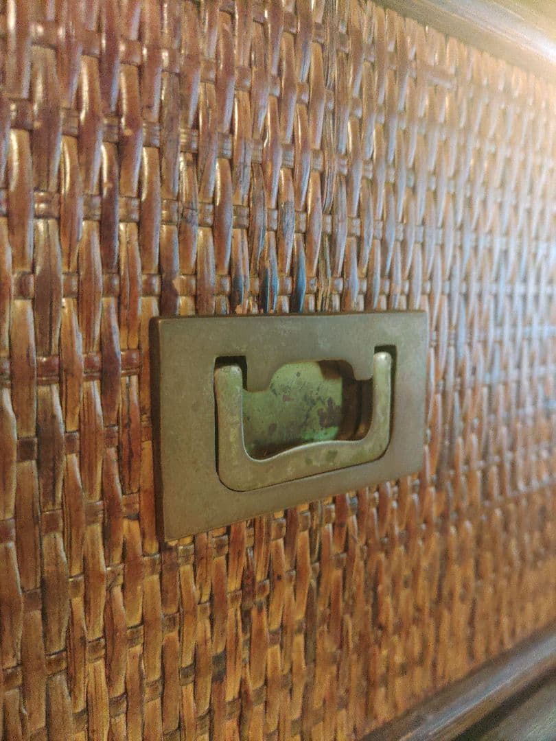 希少　ラタン　藤　ドレッサー　鏡台　真鍮　アンティーク　ラック　キャビネット