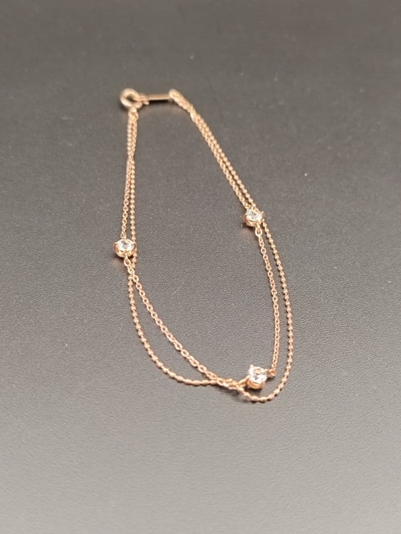 4℃K10ブレスレット ダブル 2連 クリアストーン PG ピンクゴールド