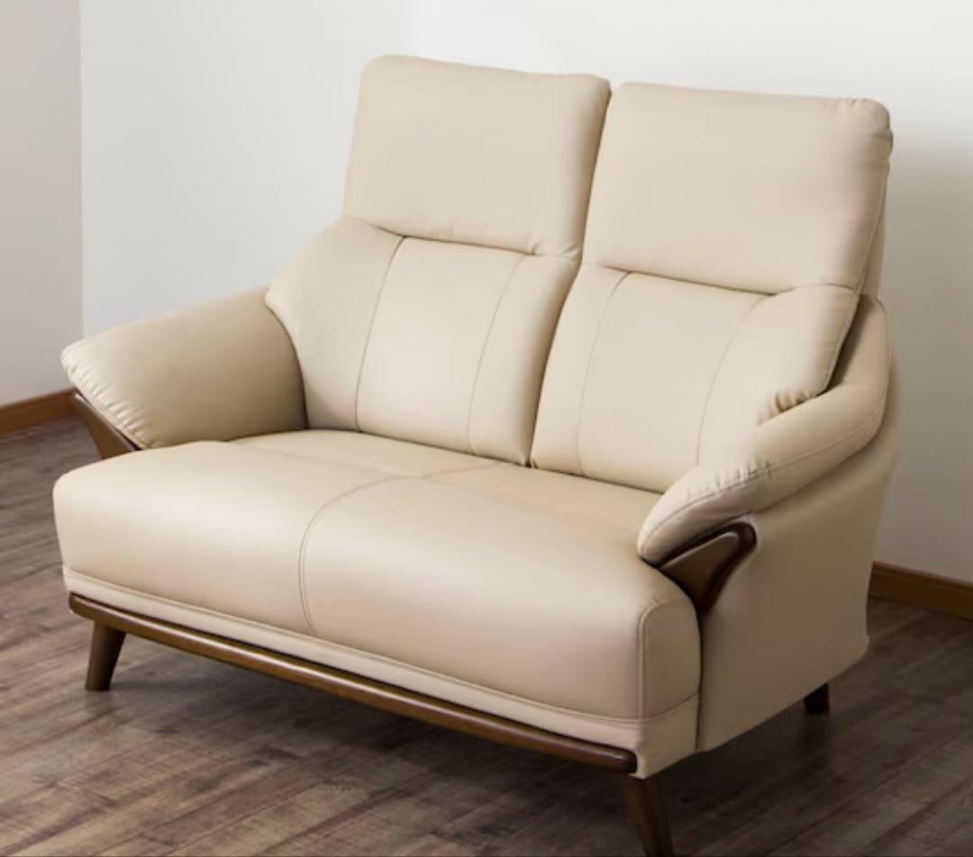 【超美品】合成皮革 2人掛けソファ(ベージュ)