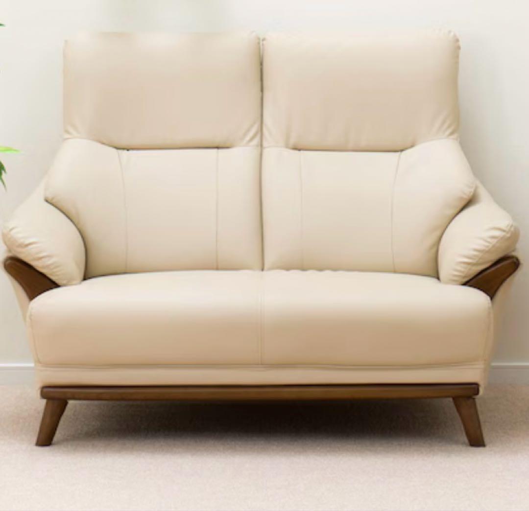 【超美品】合成皮革 2人掛けソファ(ベージュ)