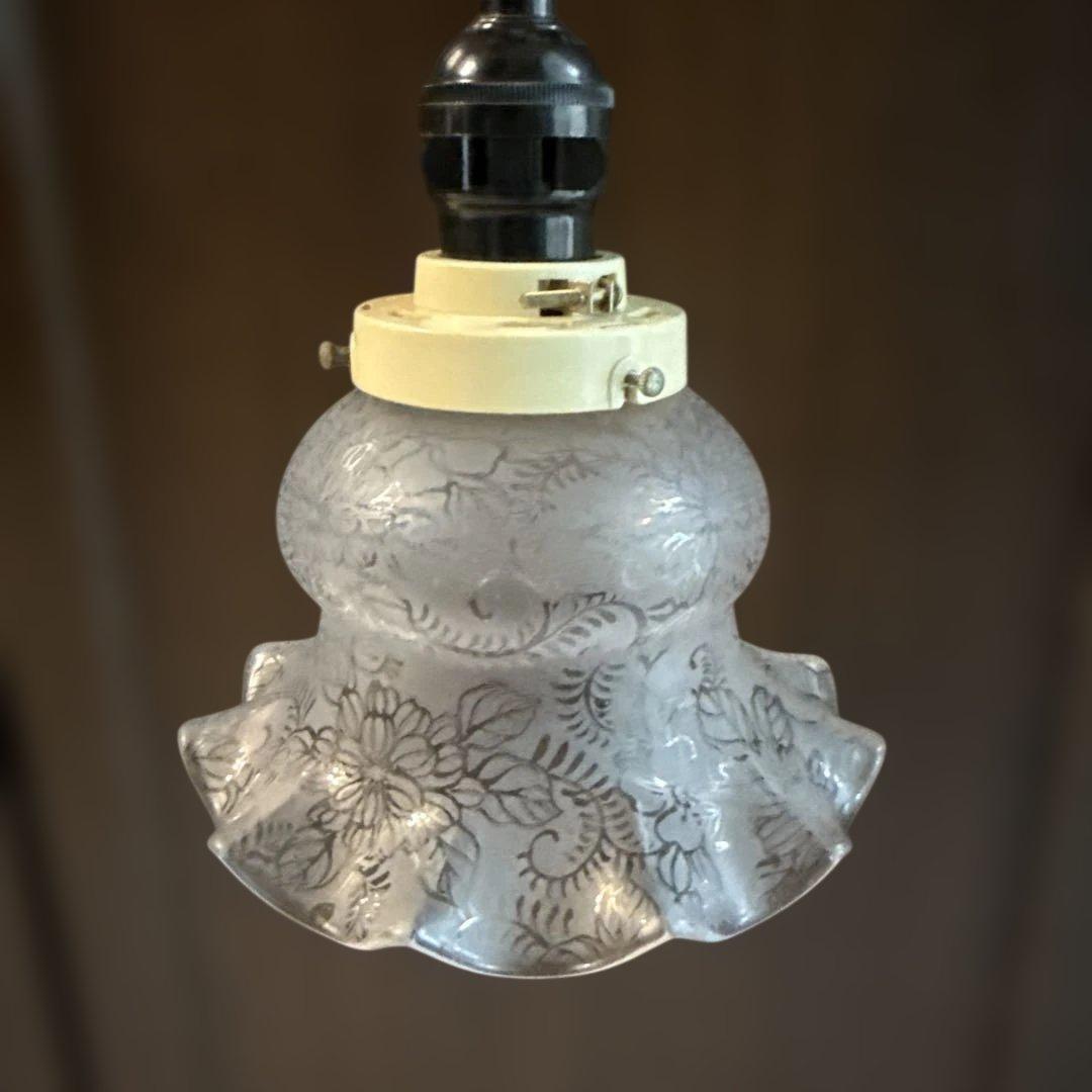 フラワーパターン ガラス ペンダントライト