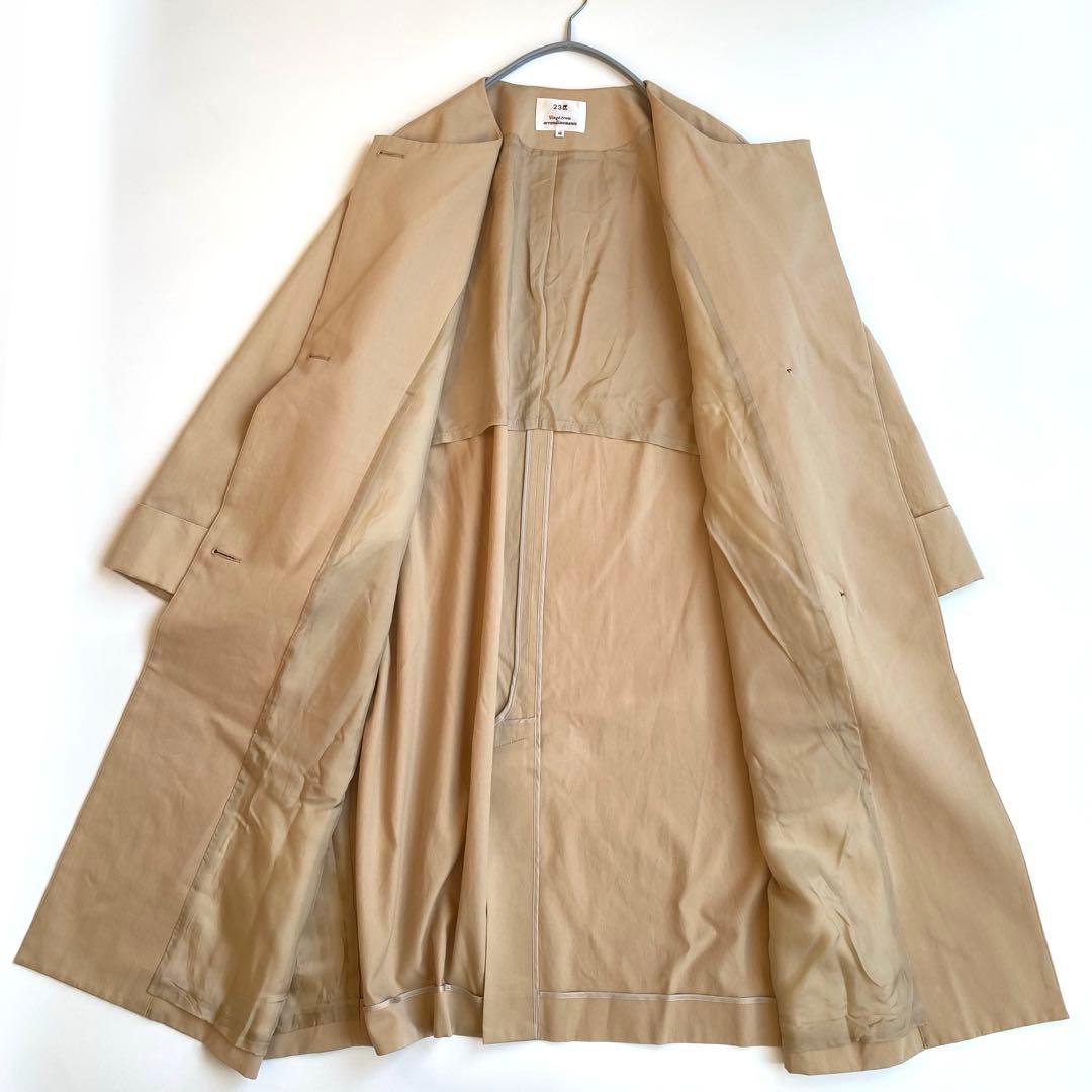 美品✨23区 定価4.2万円　コットン　ノーカラーコート 大きいサイズ44