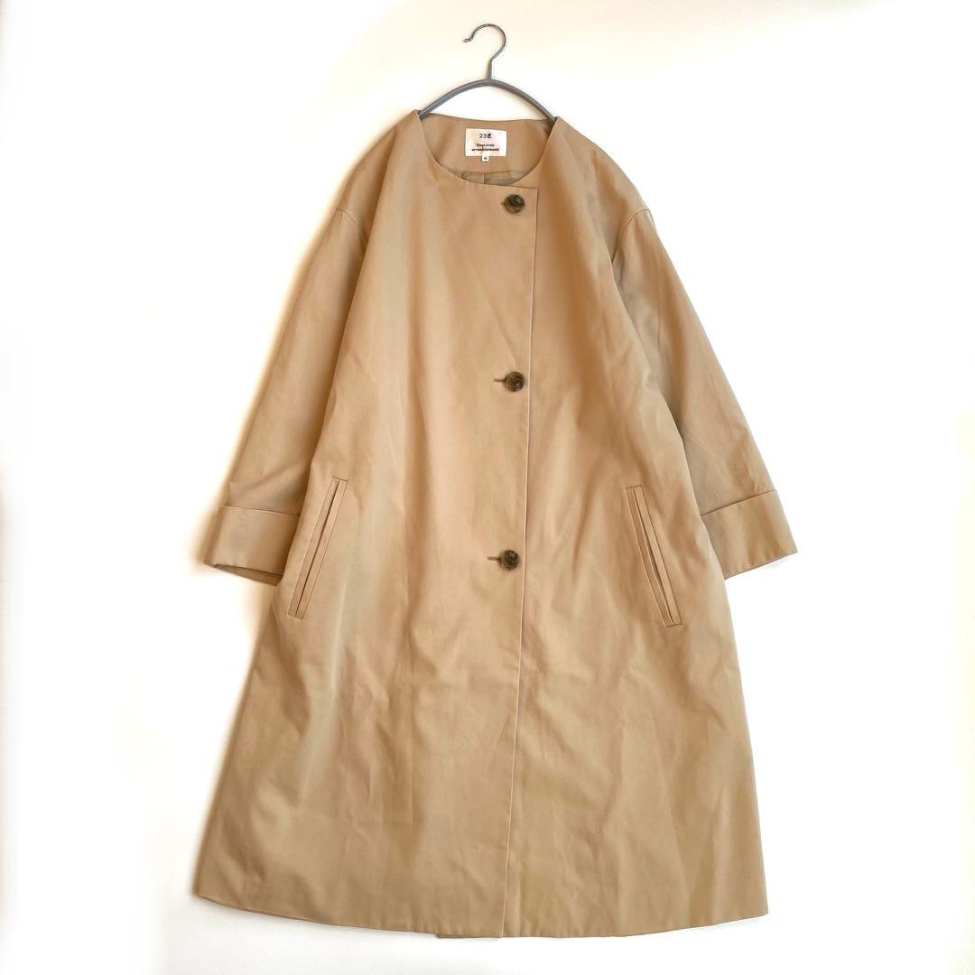 美品✨23区 定価4.2万円　コットン　ノーカラーコート 大きいサイズ44