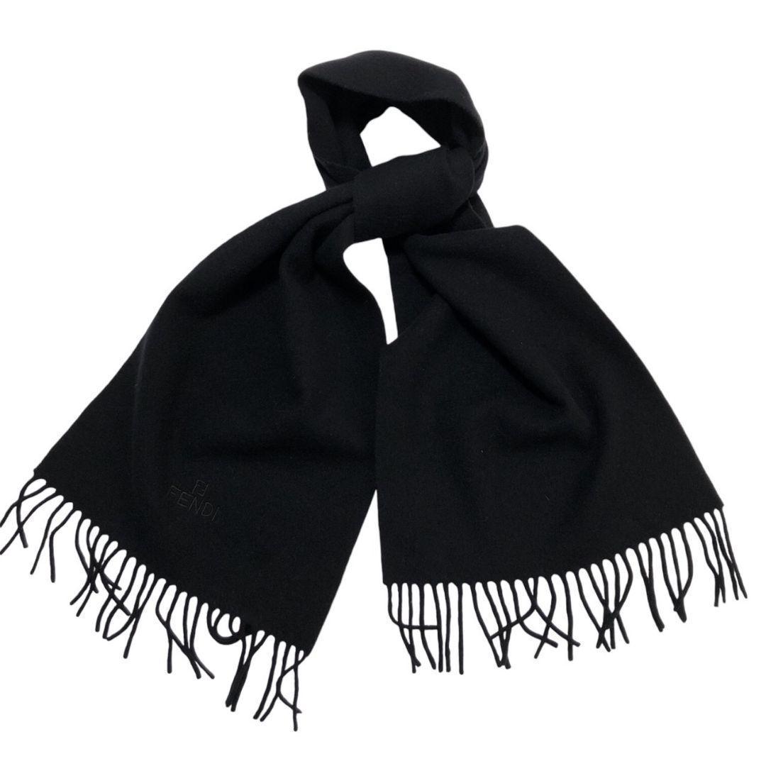 【極美品】FENDI フェンディ マフラー イタリア製 刺繍ロゴ ブラック 黒