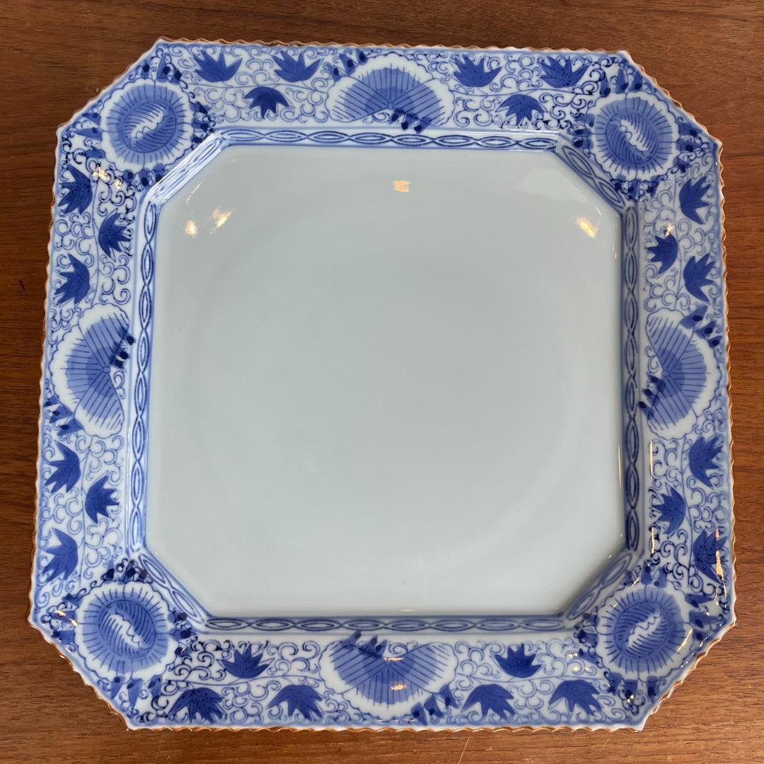 希少 特大 八角皿 有田焼 賞美堂 基泉 染付 草花紋 盛り皿 深皿 新品
