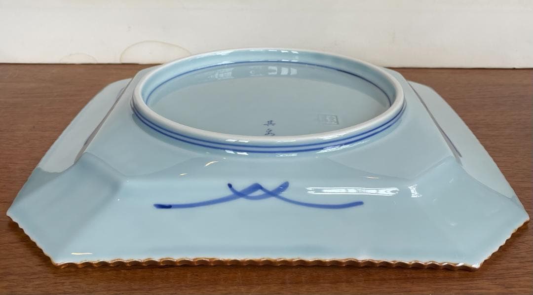 希少 特大 八角皿 有田焼 賞美堂 基泉 染付 草花紋 盛り皿 深皿 新品