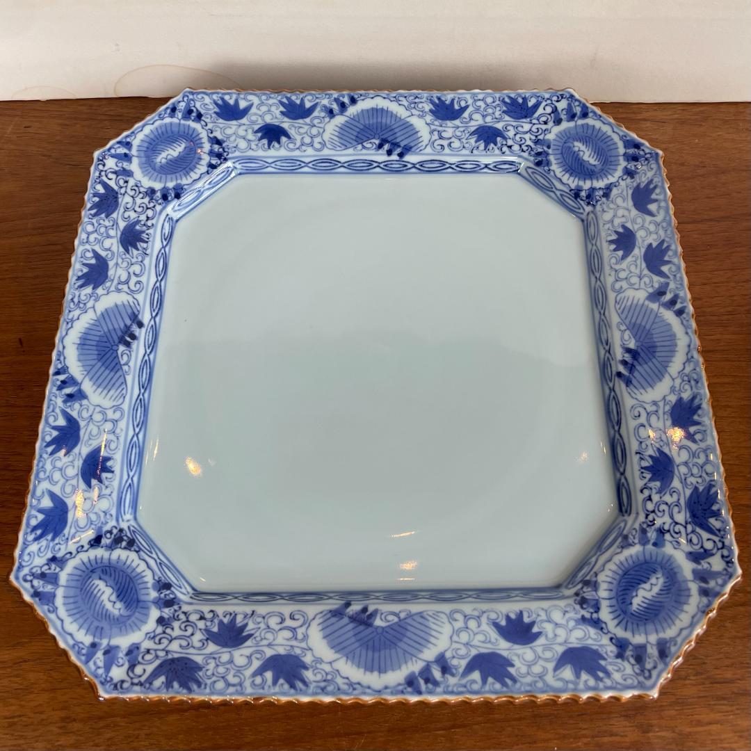 希少 特大 八角皿 有田焼 賞美堂 基泉 染付 草花紋 盛り皿 深皿 新品