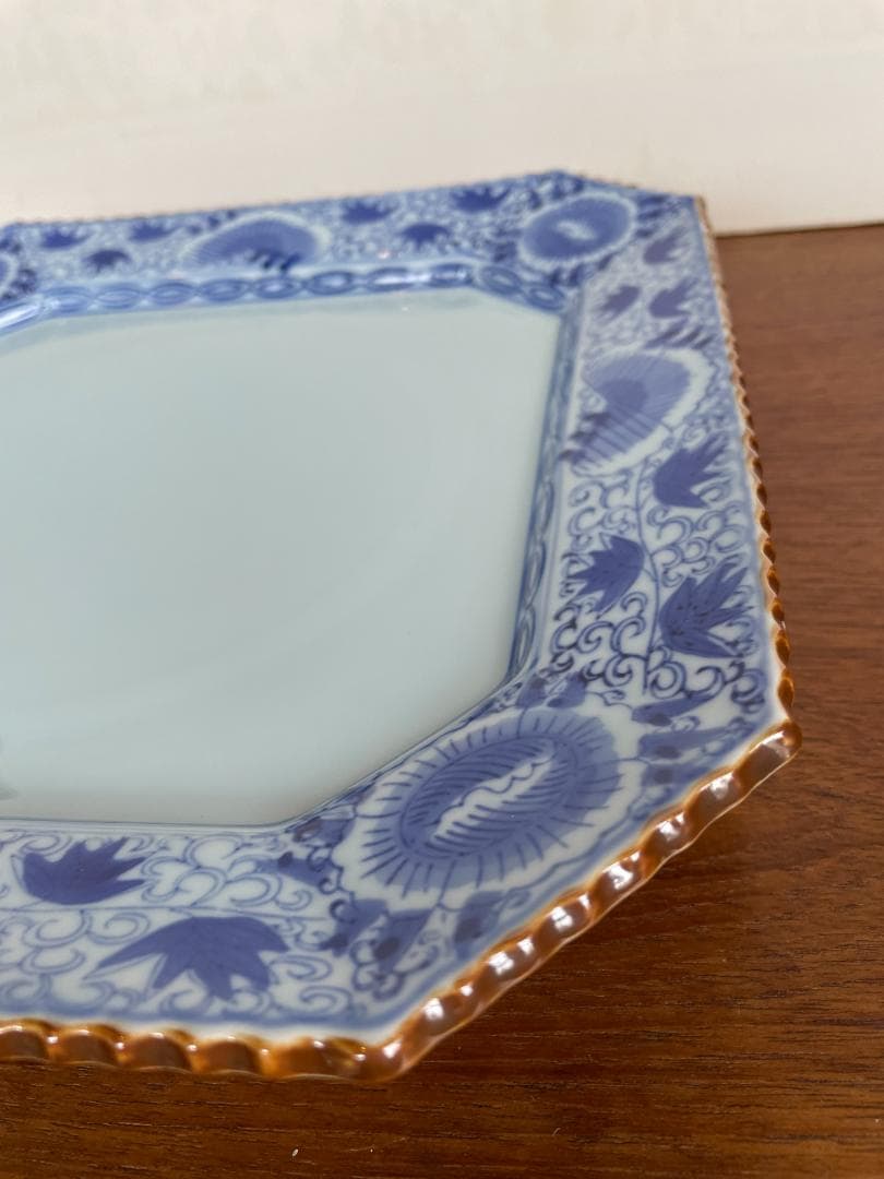 希少 特大 八角皿 有田焼 賞美堂 基泉 染付 草花紋 盛り皿 深皿 新品