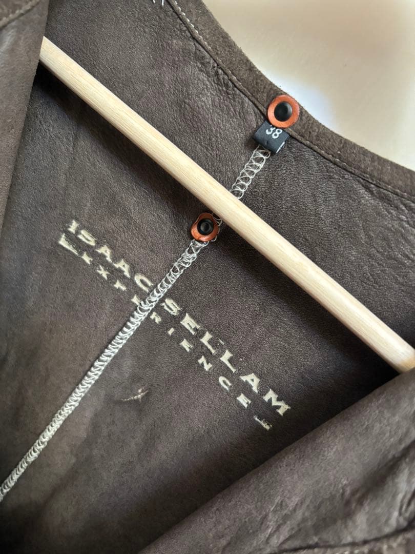 ISAAC SELLAM レザー　カットソー　ニット　ブラウン