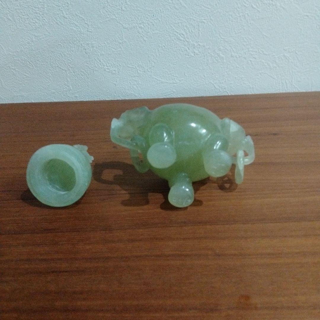 翡翠製 香炉 置物 木製台座付き