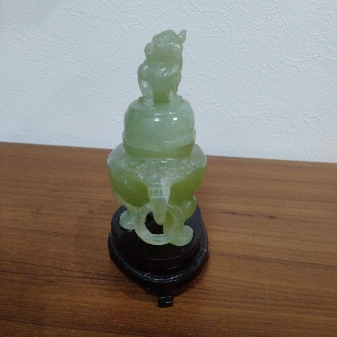 翡翠製 香炉 置物 木製台座付き