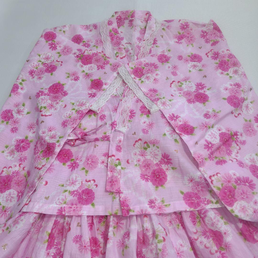 浴衣ドレス　地雷系　姫ギャル　平成　ラメピンク　和ロリ　Y2K 150cm