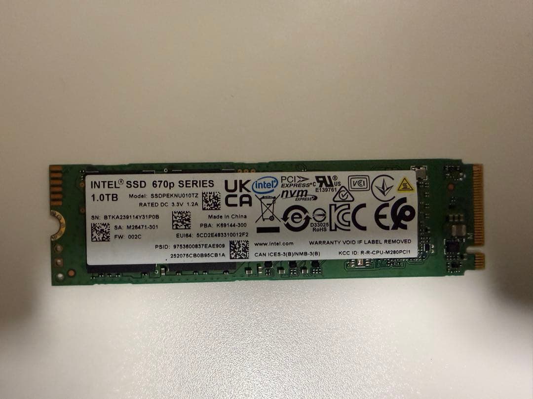 内蔵型SSD Intel SSD 1TB M.2 NVMe SSDPEKNU010TZ