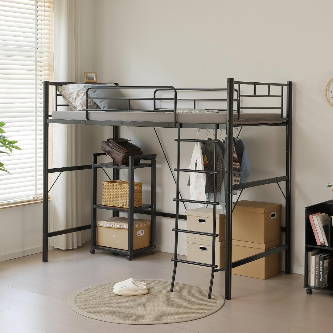 ロフトベッド パイプベッド シングル コンセント付き 高さ170cm Black