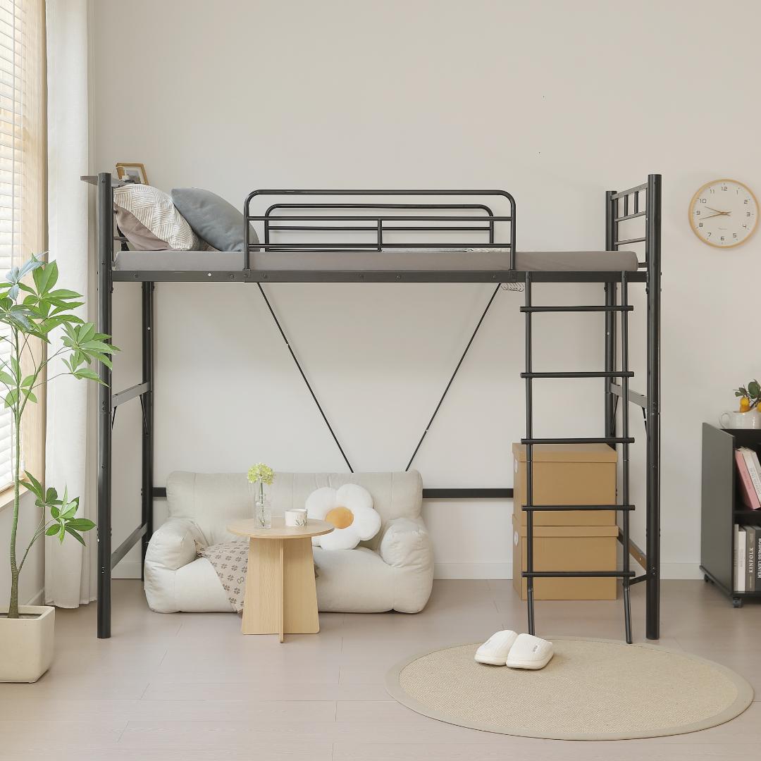 ロフトベッド パイプベッド シングル コンセント付き 高さ170cm Black