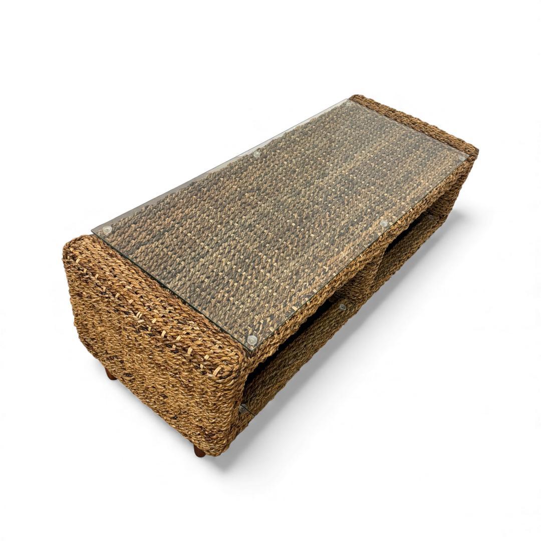 幅120cm【訳あり新品】アバカ天然素材 ガラス天板 テレビ台兼ローテーブル