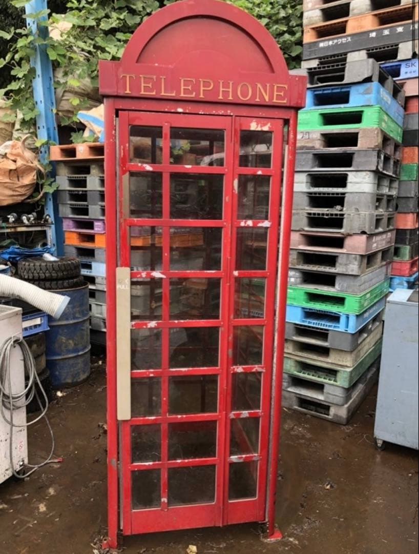 H009【引取限定】英国レトロ 赤色電話ボックス ロンドン風 アンティーク