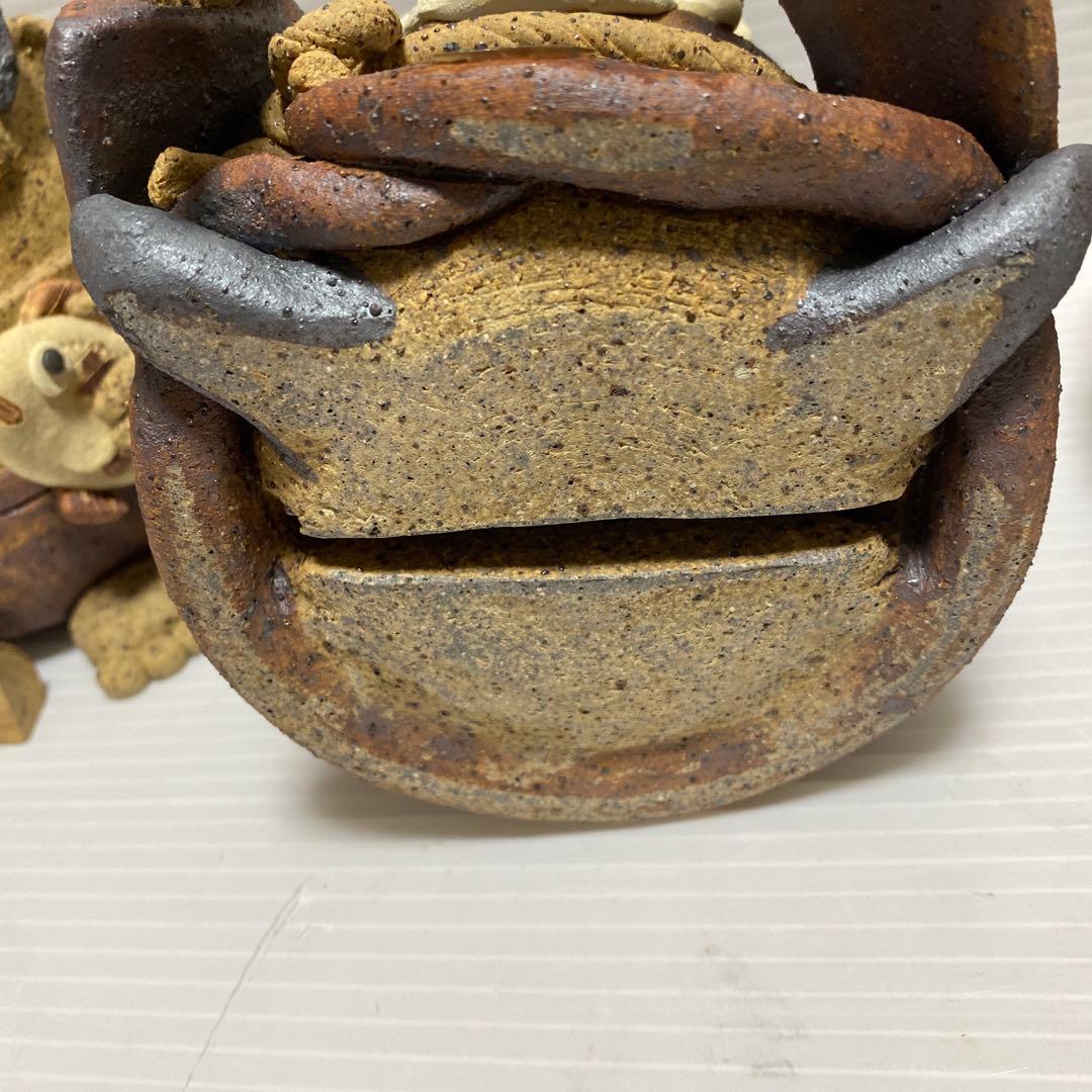 補修あり 土器 土鈴 七福神 和風 置物 オブジェ インテリア 陶芸 縁起物