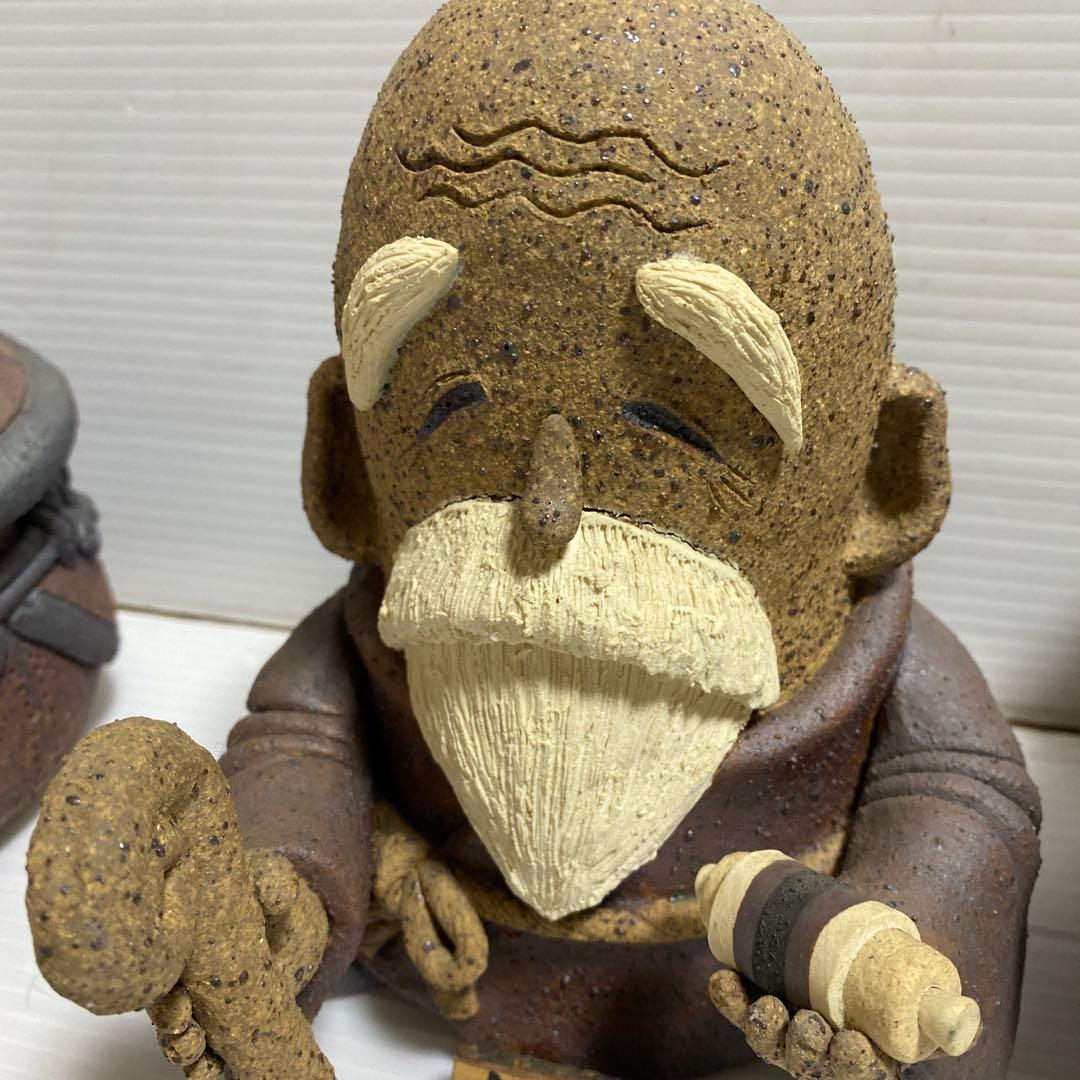 補修あり 土器 土鈴 七福神 和風 置物 オブジェ インテリア 陶芸 縁起物