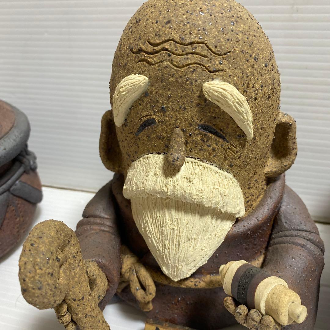 補修あり 土器 土鈴 七福神 和風 置物 オブジェ インテリア 陶芸 縁起物