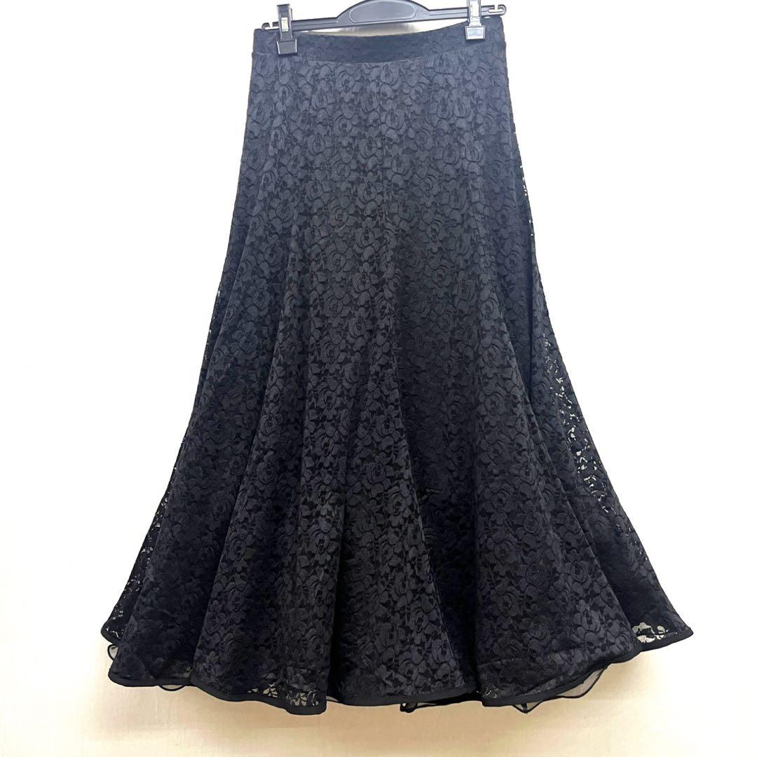 新品 社交ダンス スカート 総レース ブラック