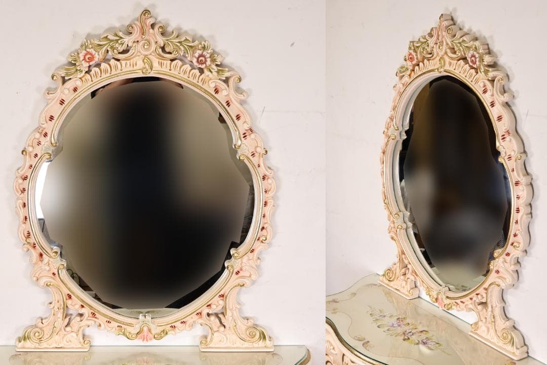 いちご屋　ロココ調　ウォールミラー　壁掛け鏡　アンテーク調　ハンドペイント