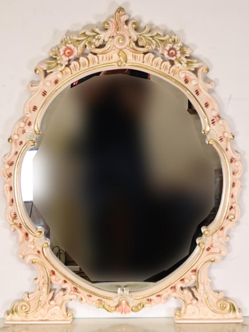 いちご屋　ロココ調　ウォールミラー　壁掛け鏡　アンテーク調　ハンドペイント