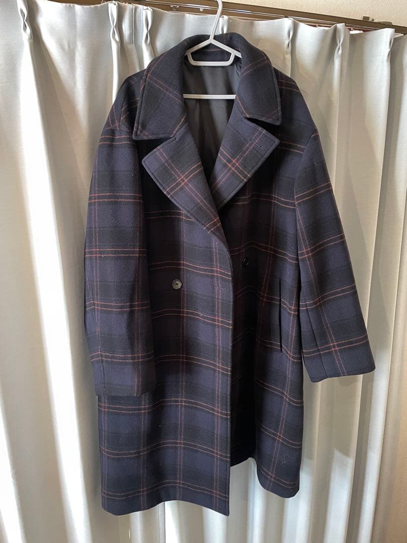 ネイビー チェック ダブルブレスト コートL【〜1/25 SALE】