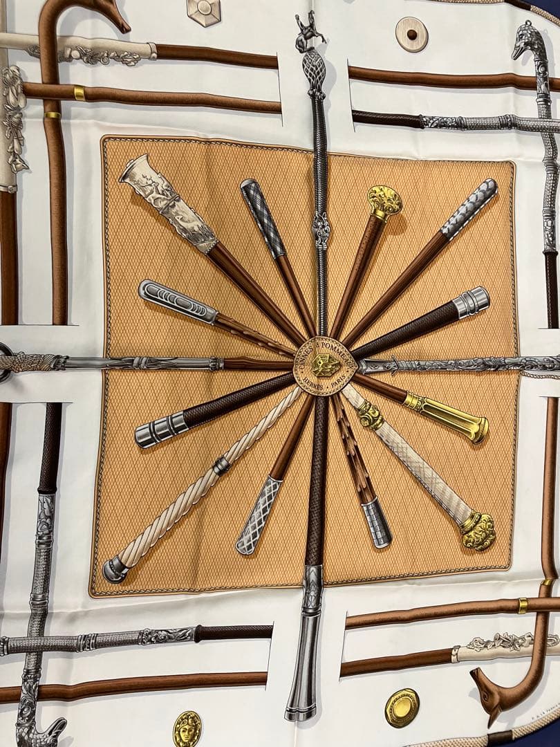 エルメス　杖デザイン シルクスカーフ 約90cm