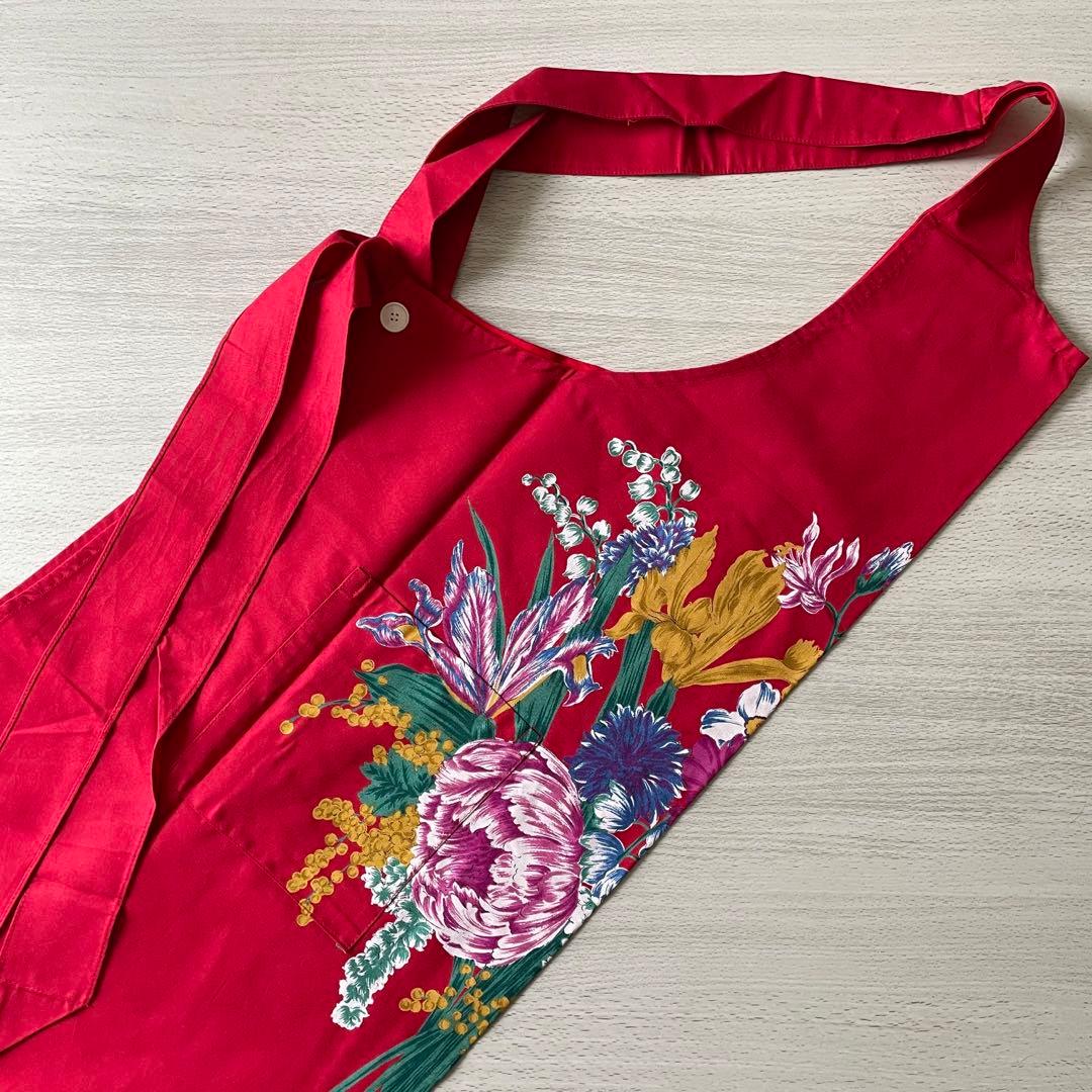 ハナエモリ 森英恵 エプロン レッド 新品 未使用 自宅保管品