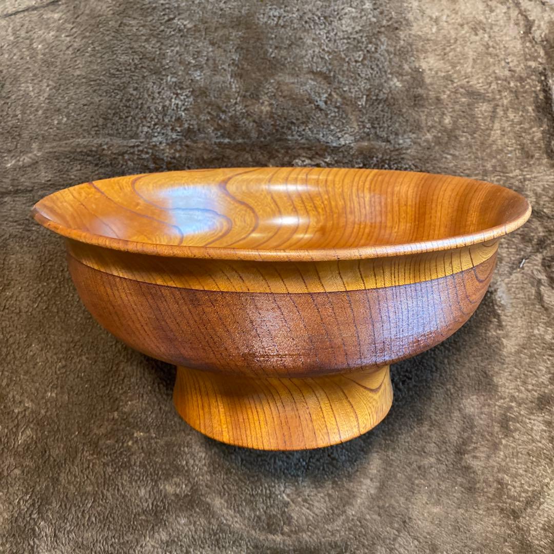 向出 二郎 作　欅　高台付盃　31.5cm 10.4分 けやき 天然木