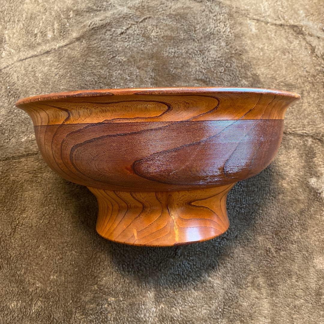向出 二郎 作　欅　高台付盃　31.5cm 10.4分 けやき 天然木