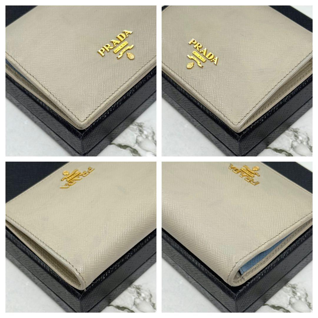 PRADA プラダ 二つ折り財布 サフィアーノ レザー グレージュ