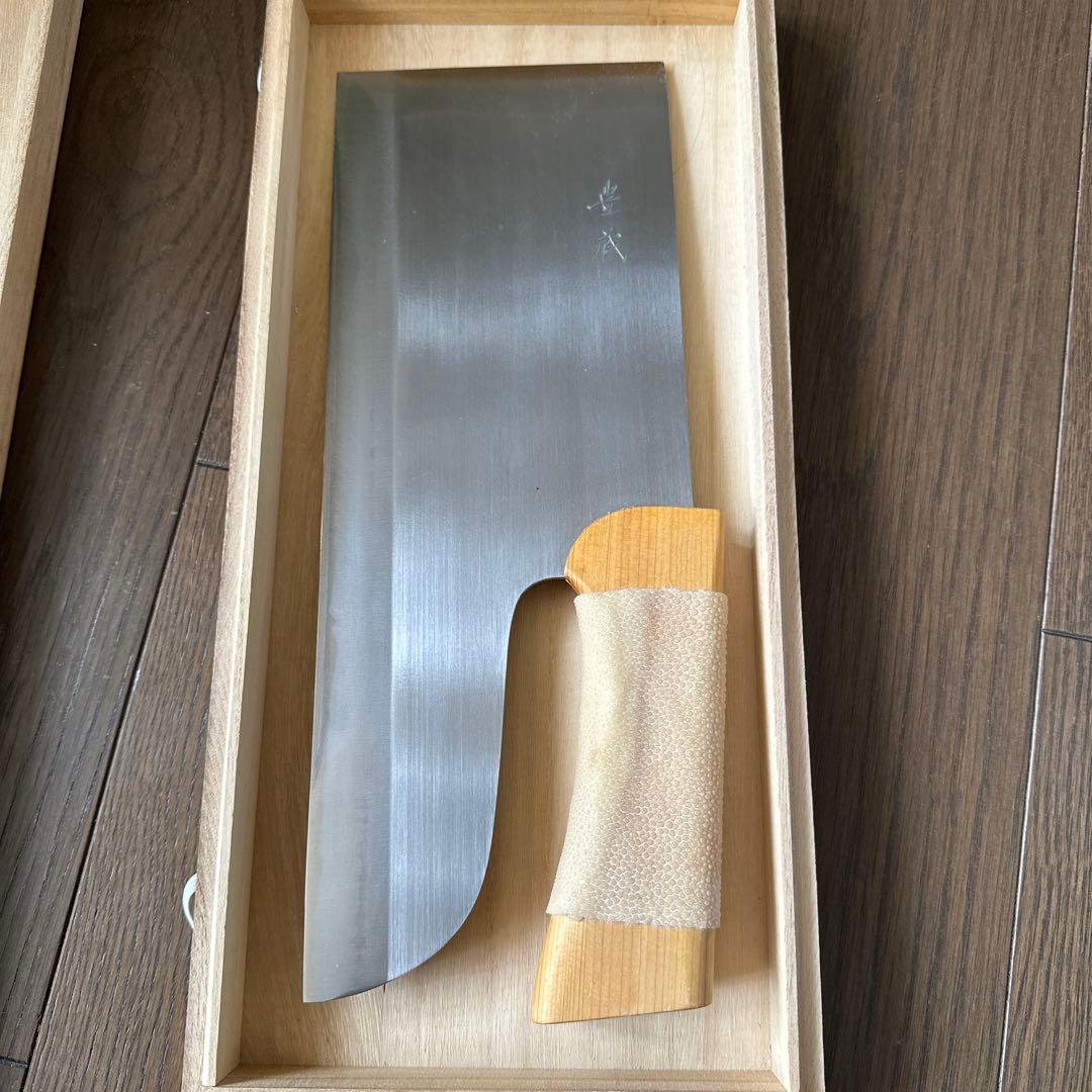 左利き　豊蔵 特選そば切り包丁 約33cm 手打青紙磨　桧割柄　桐箱付