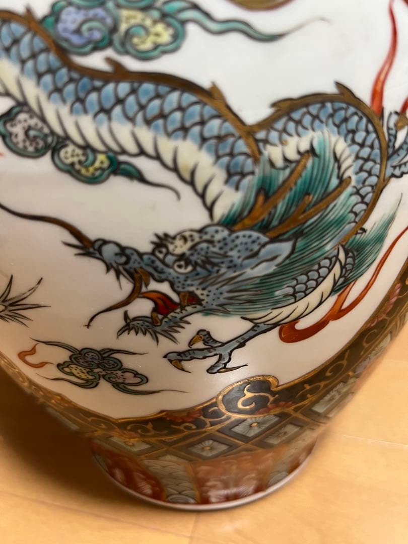 高級日本製 大きい 有田焼 視行窯 大花瓶 龍と鳳凰