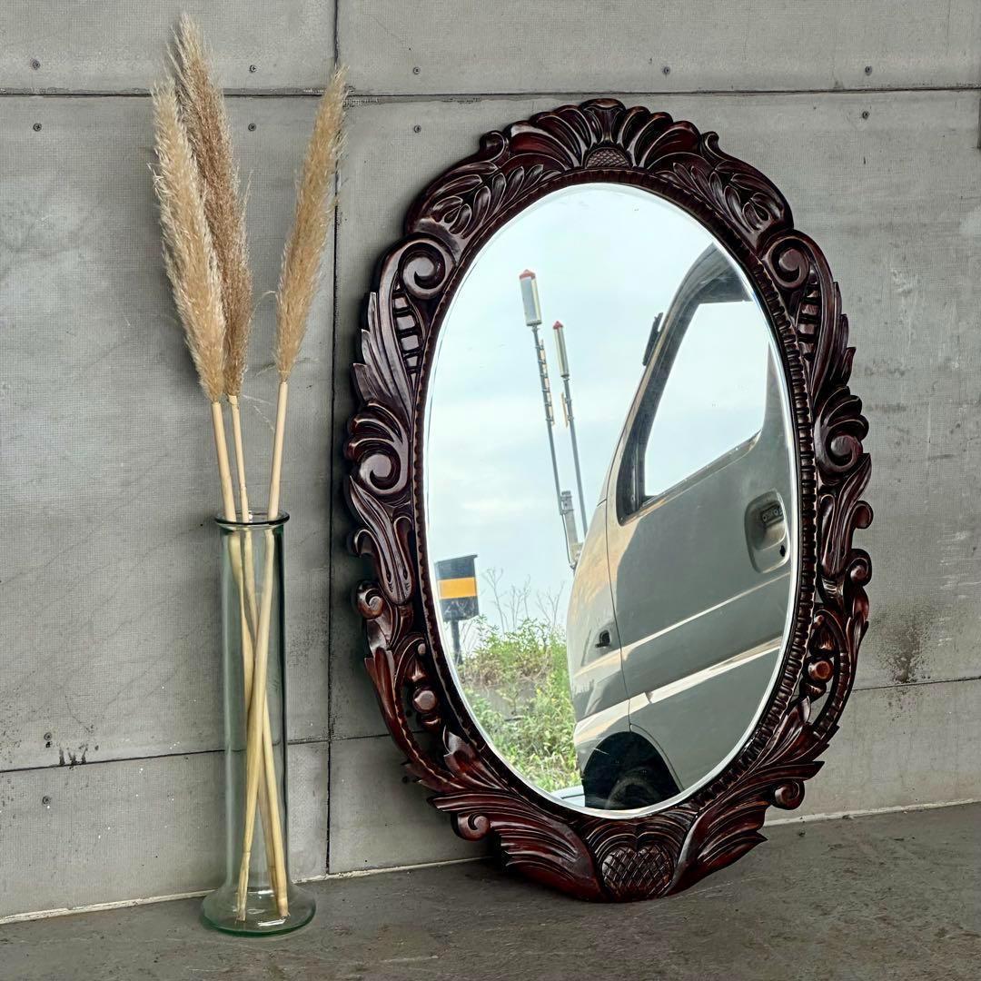 ♦︎♢アンティーク調♦︎♢バロック様式 ウッド無垢材 手彫り 大型ウォールミラー