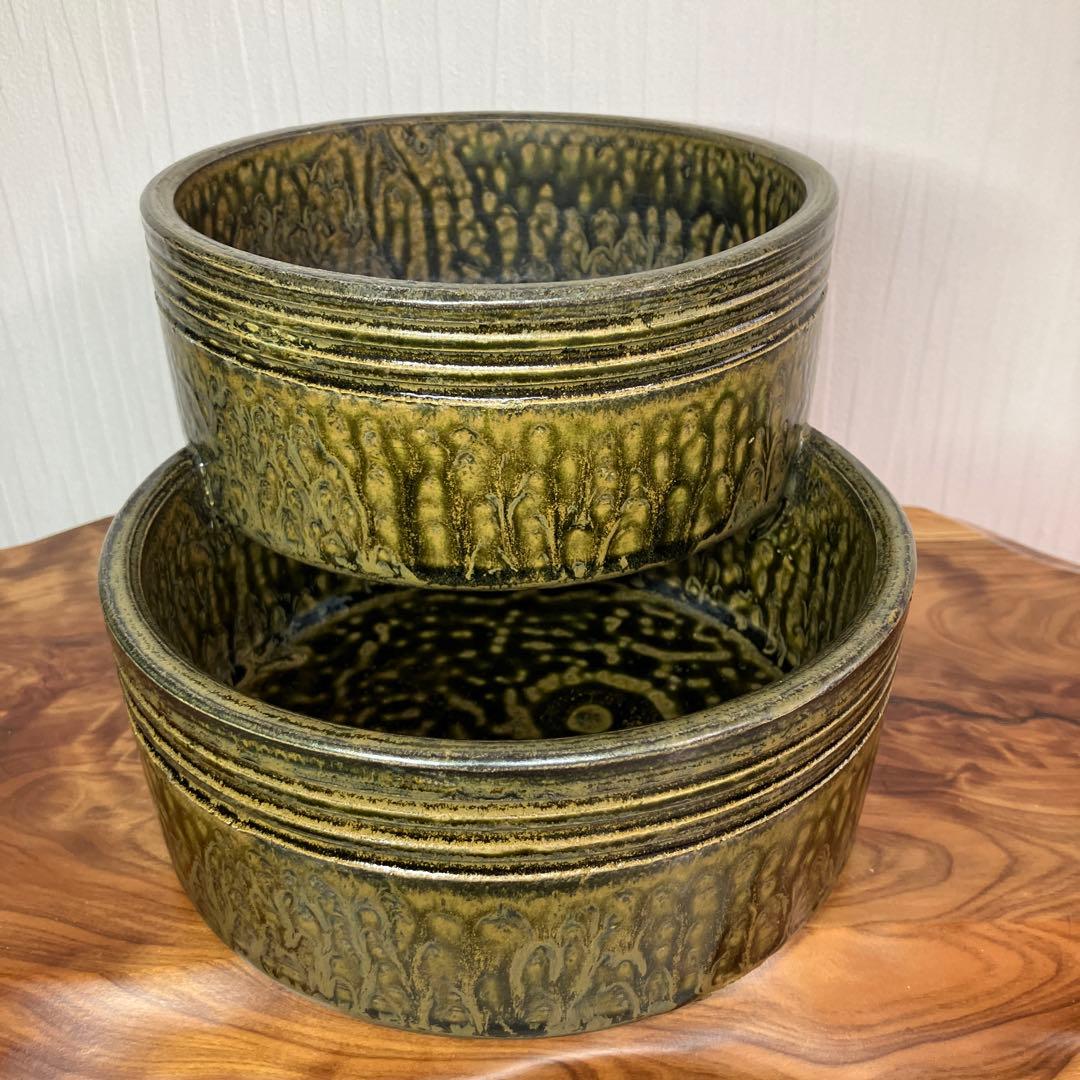 東洋社製　生け花用花瓶　2段　ヴィンテージ　オリーブ色　ミッドセンチュリー