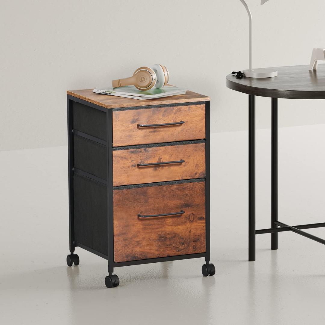 茶 使い勝手抜群 キャビネット デスクワゴン 3段収納